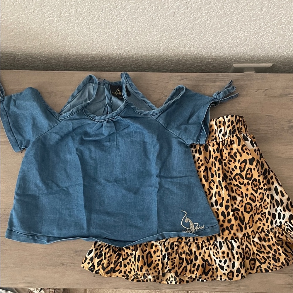 Baby Phat Denim Blue Top and Leopard Skirt Set